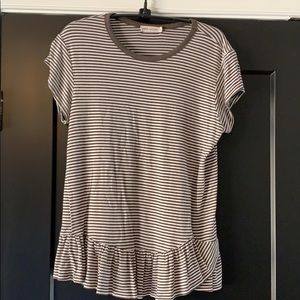Olive & White Stripe Knit Top Size M